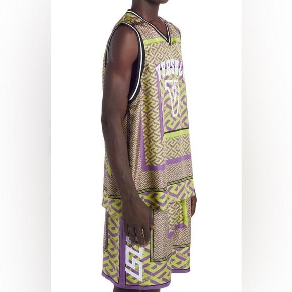Versace La Greca Logo Silk Basketball Jersey Tank Top Size XL - Picture 6 of 14